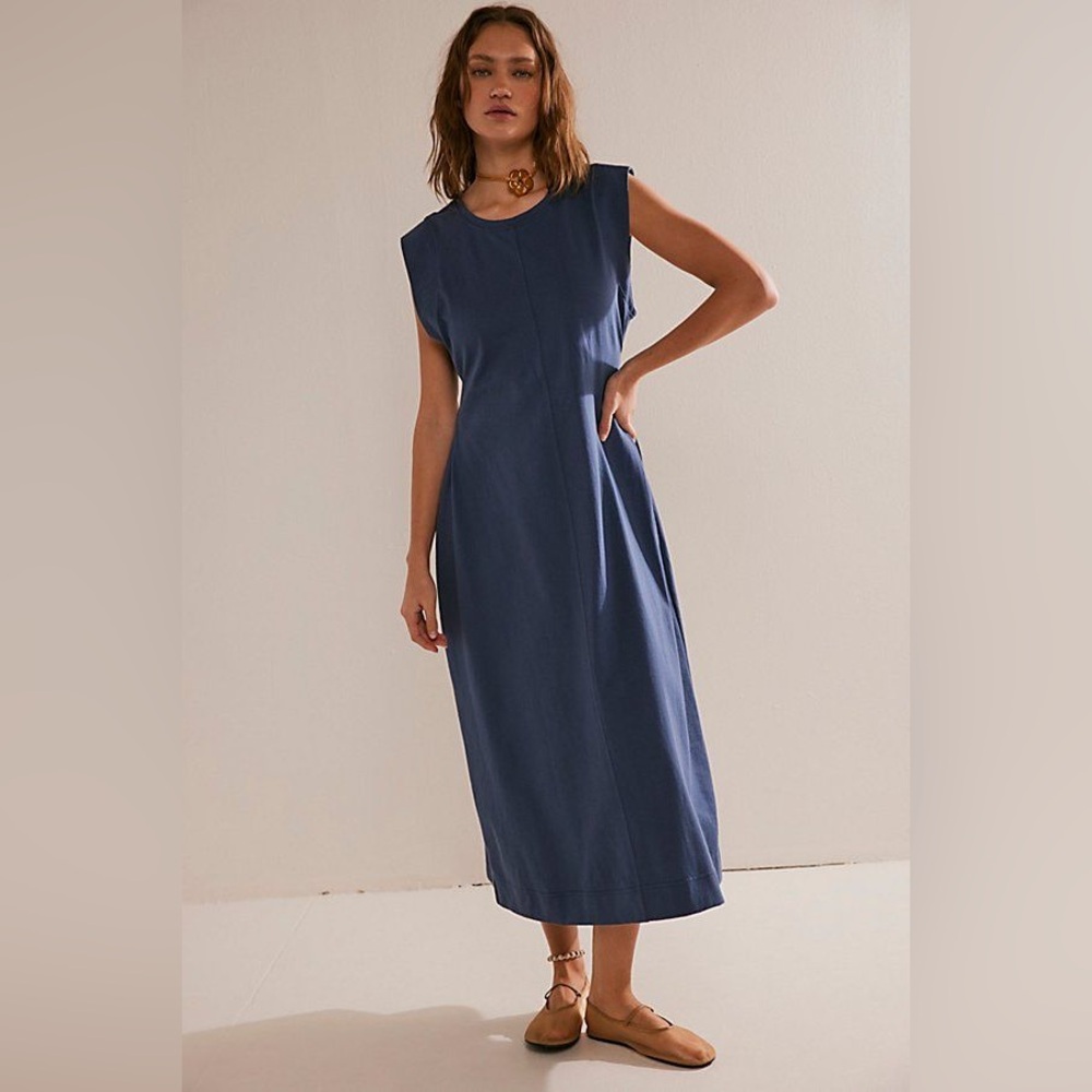 NWOT Free People Beach Navy Blue Simone Midi Cutout Back Dress Sz M - Picture 1 of 8